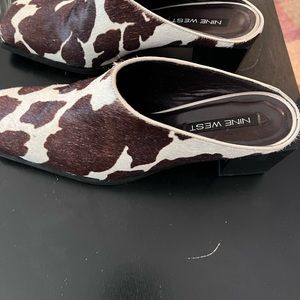 Nine West White Brown Pony Slip on mule
